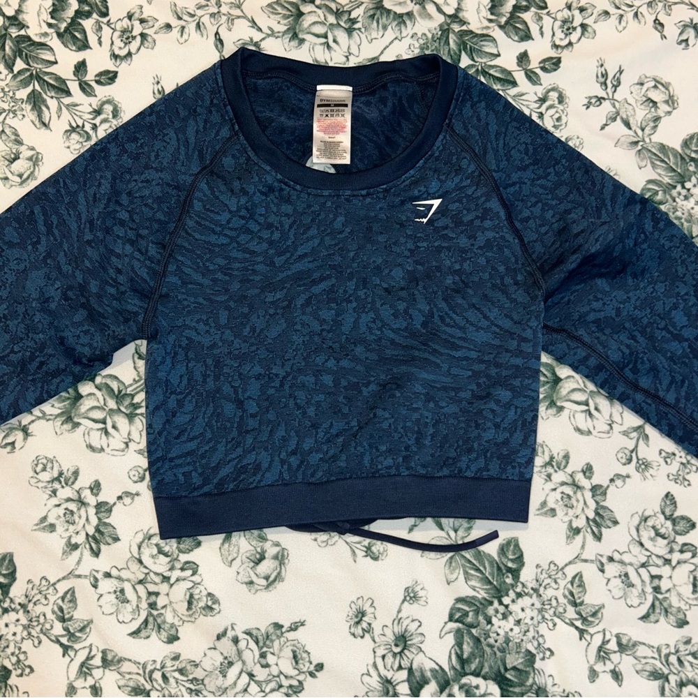 Blue Gym shark back less cropped long sleeve